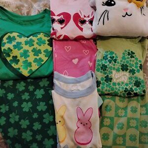 Girls Size 7/8 Valentines, St. Patrick's Day, Easter Peeps Tops and Leggings